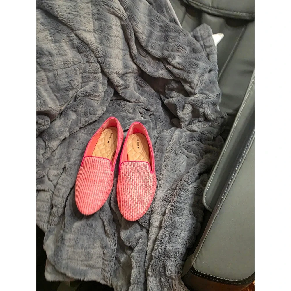 Birdies Starling Pink Woven Raffia Loafers Smoking Slippers Womens 9.5